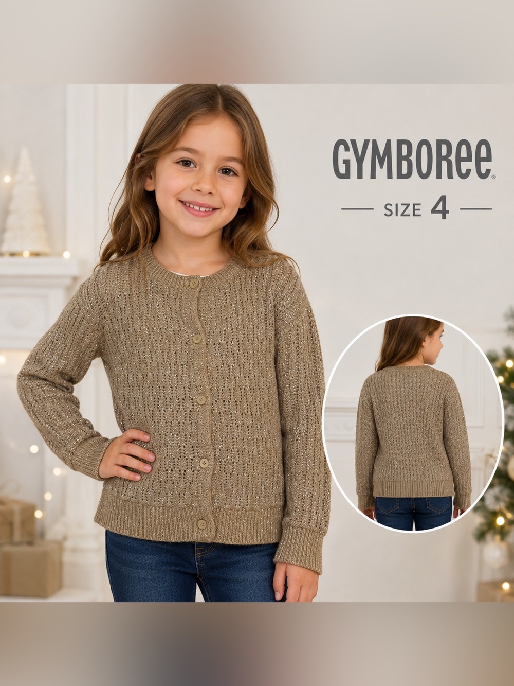 Gymboree Girls Size 4 Metallic Shimmer Open Knit Cardigan Sweater fashion chic